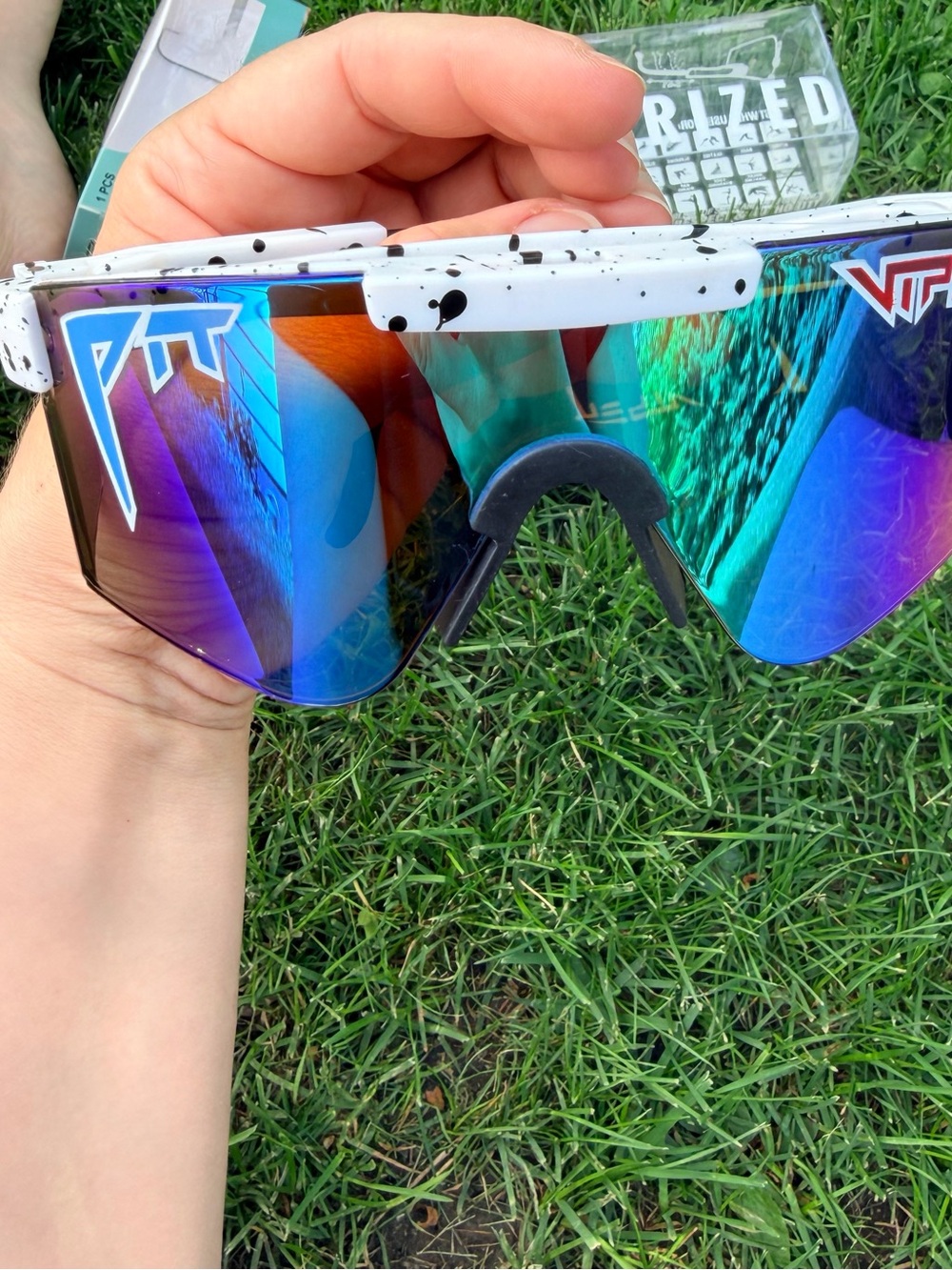 Pit Viper Style Mirrored Shield Sunglasses - White Speckle Frame
